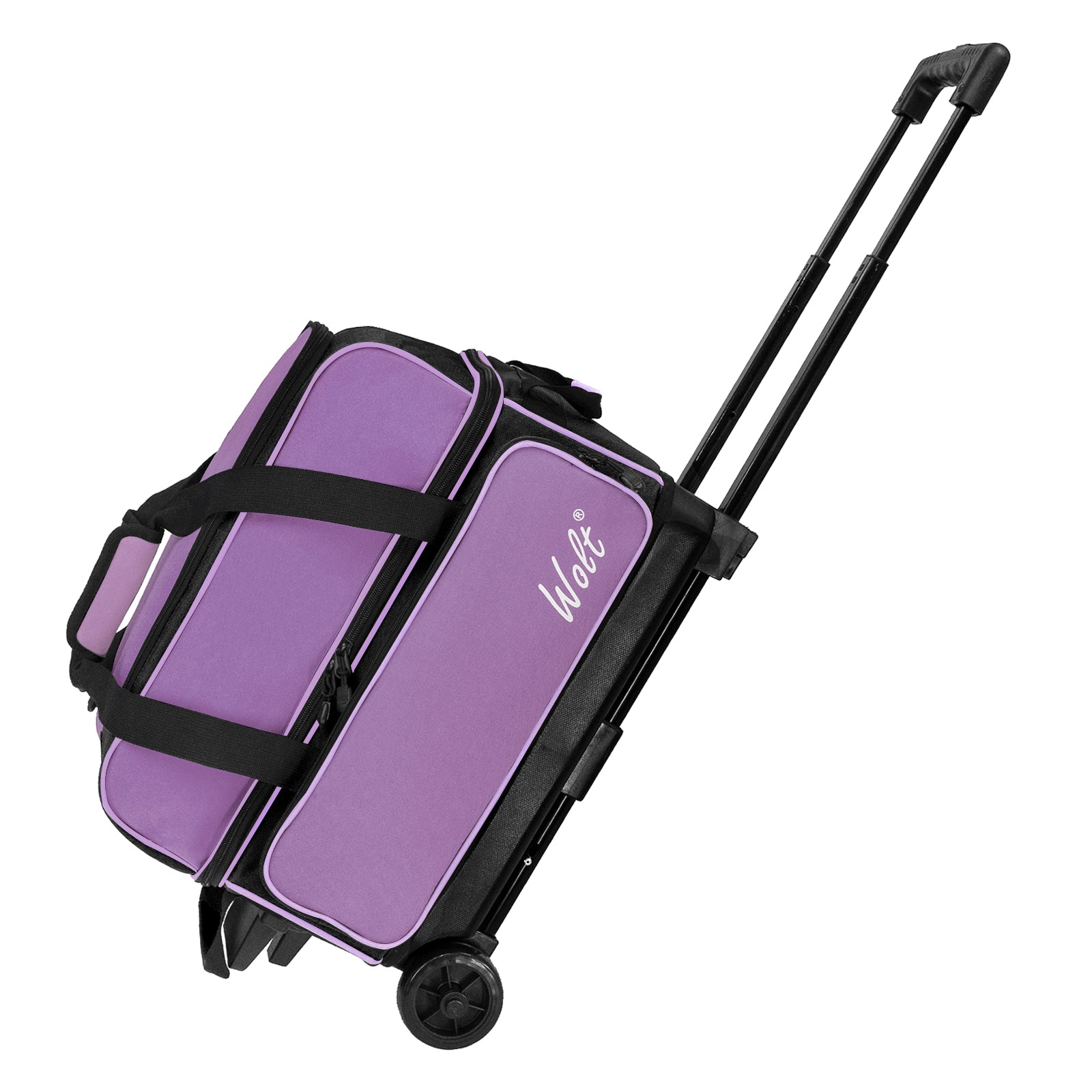 WOLT Double Roller 2 Ball Bowling Bag with Separate Shoe Compartment, Large Capacity Bowling Ball Bag with Accessory Pocket, Retractable Handle Extends to 40"
