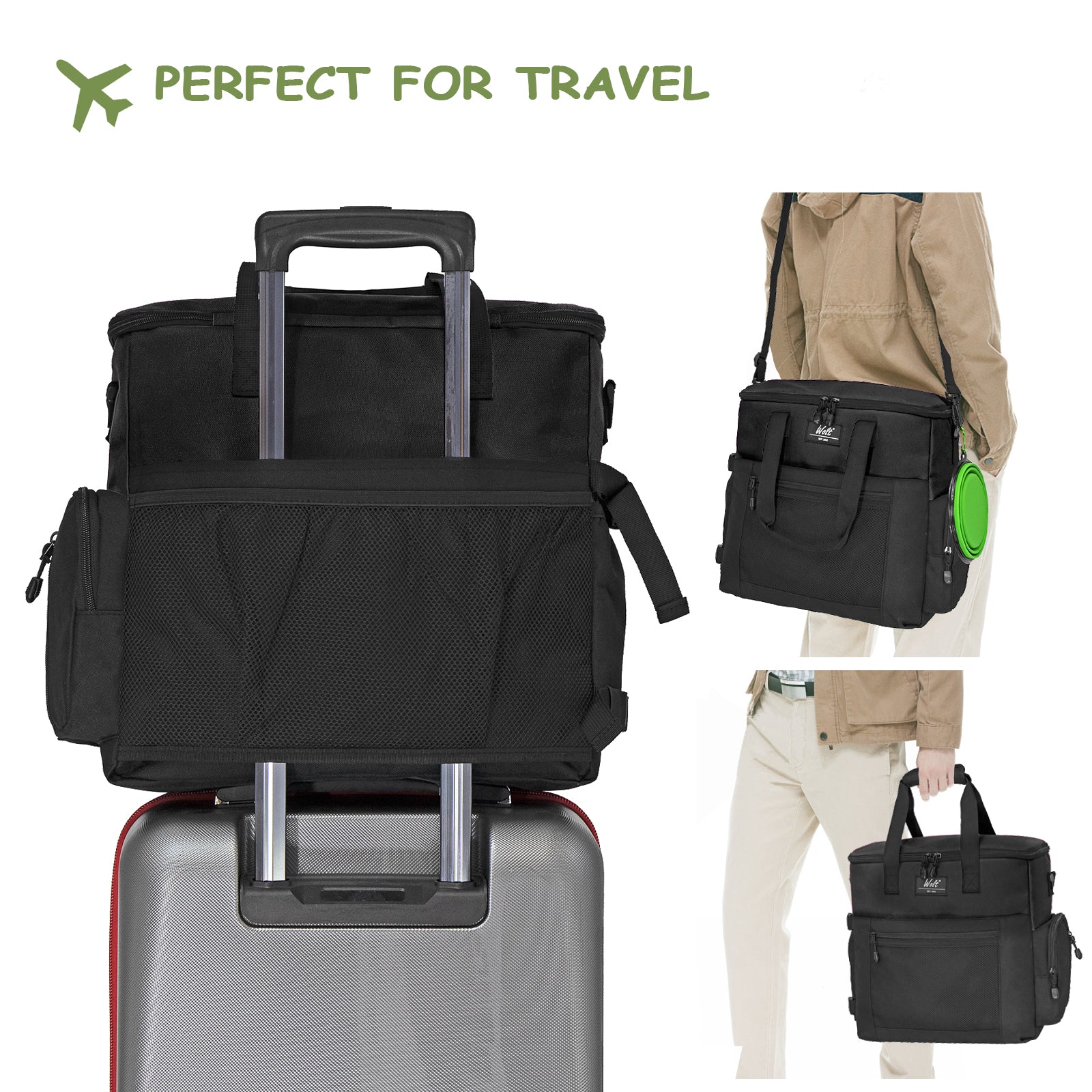 WOLT Dog Travel Bag Dog Bag for Traveling and Supplies with 2 Collapsible Bowls, 2 Food Containers, 1 Place Mat