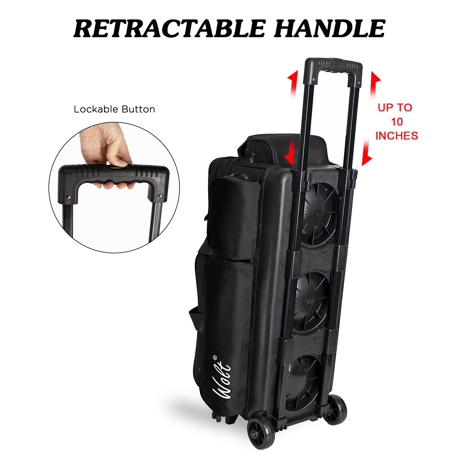 WOLT 3 Ball Bowling Bags with Wheels,Bowling Ball Bag 3 Ball Roller with Separate Shoe Compartment and Accessory Pocket, Retractable Handle Extends to 38’’