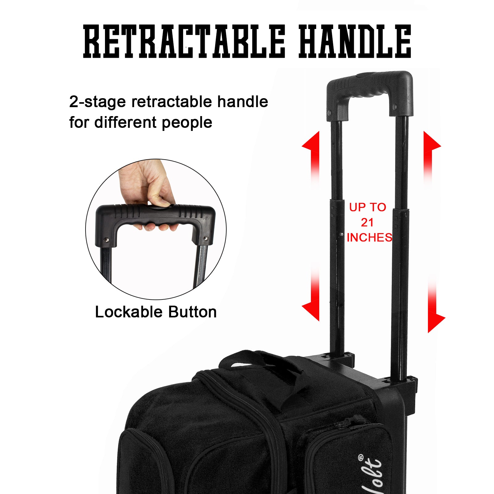 WOLT Double Roller 2 Ball Bowling Bag with Separate Shoe Compartment, Large Capacity Bowling Ball Bag with Accessory Pocket, Retractable Handle Extends to 40"