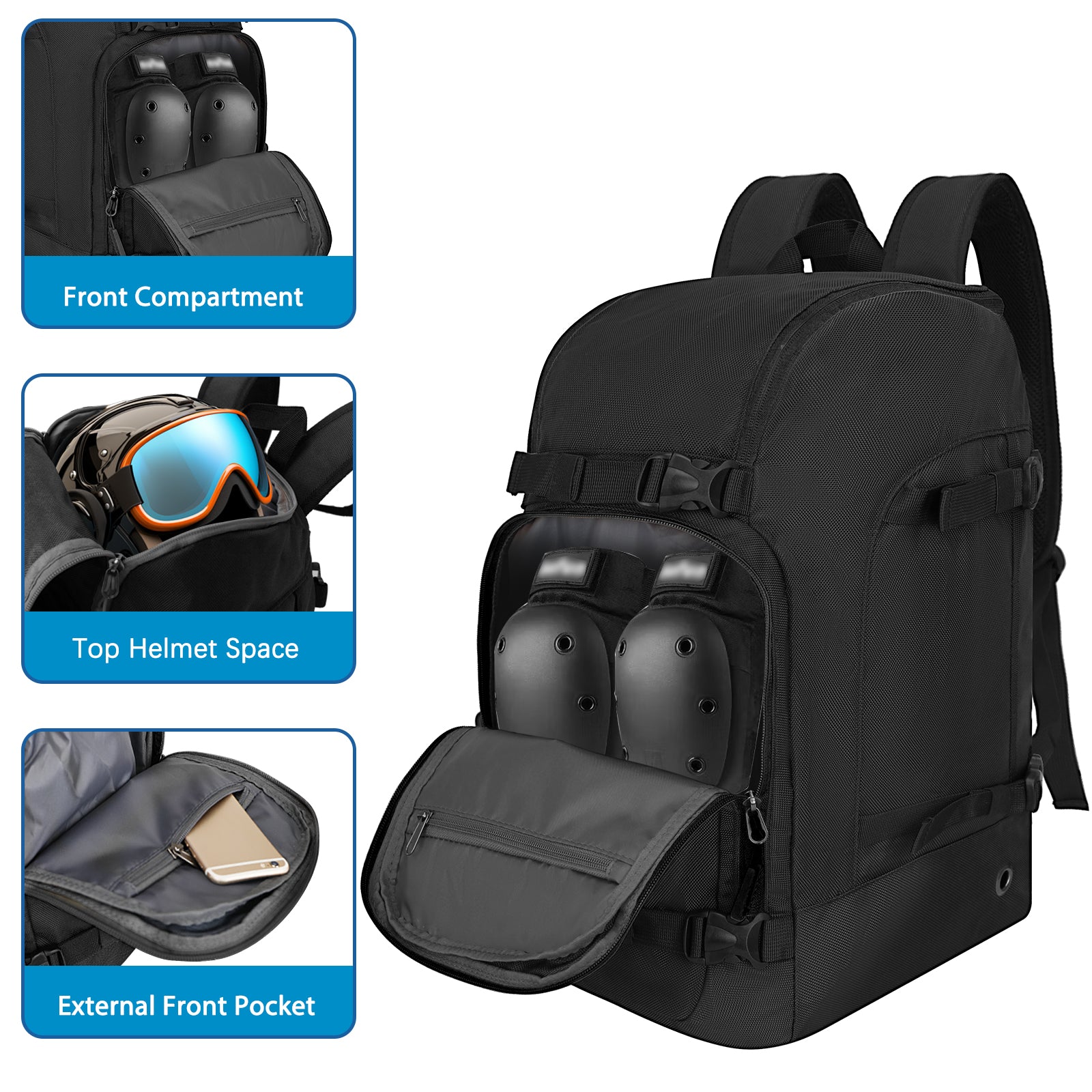 WOLT Ski Boot Bag Backpack - 50L Snowboard Boot Bag for Air Travel for Snow Boots, Ski Helmet, Gloves, Goggles, Skiing Gear