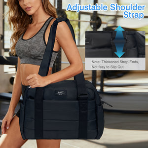 Wolt Travel Puffer Tote Bag for Women,Small Gym Duffle Bag with Wet Pocket,Upgrade Zipper Puffy Lightweight Soft Durable Splash-proof Carry On Handbag for Teacher Nurse Weekender Overnight 14 in