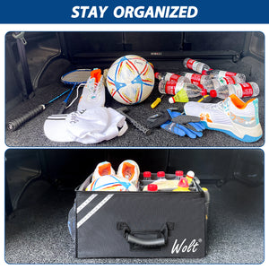 WOLT Car Trunk Organizer with Lid, Collapsible Multi Compartment SUV Organizer with Non-Slip Base Adjustable Straps