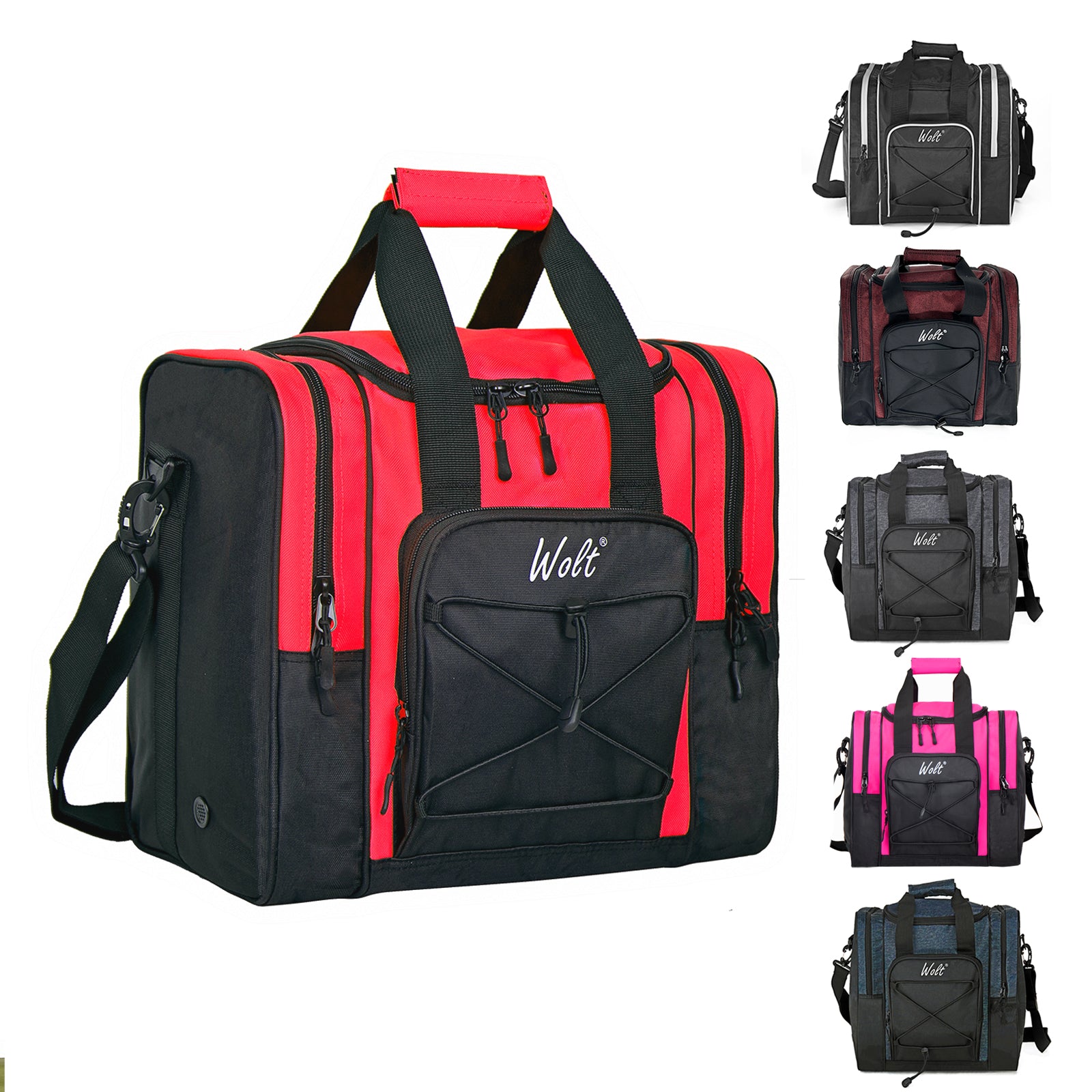 WOLT Bowling Ball Bag for Single Ball - Bowling Ball Tote Bag with Padded Ball Holder, 2 Pockets fit Bowling Shoes Up to Mens Size 14 and Accessories