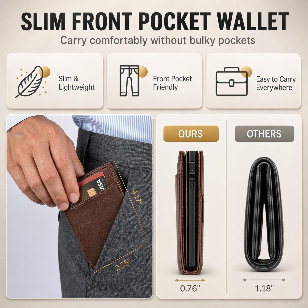 Pop Up Wallet for Men, RFID Blocking Leather Wallet with Aluminum Card Holder