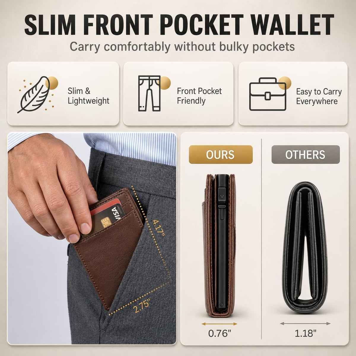 Pop Up Wallet for Men, RFID Blocking Leather Wallet with Aluminum Card Holder