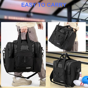 DAFISKY Bowling Ball Bag for Single Ball - Bowling Bag Tote for 1 Ball and Shoes with Padded Holder, 2 Pockets Fits Men & Women bowling Shoes Up To Mens Size 14