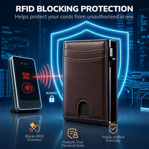 Pop Up Wallet for Men, RFID Blocking Leather Wallet with Aluminum Card Holder