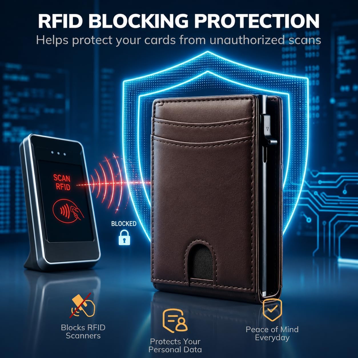 Pop Up Wallet for Men, RFID Blocking Leather Wallet with Aluminum Card Holder