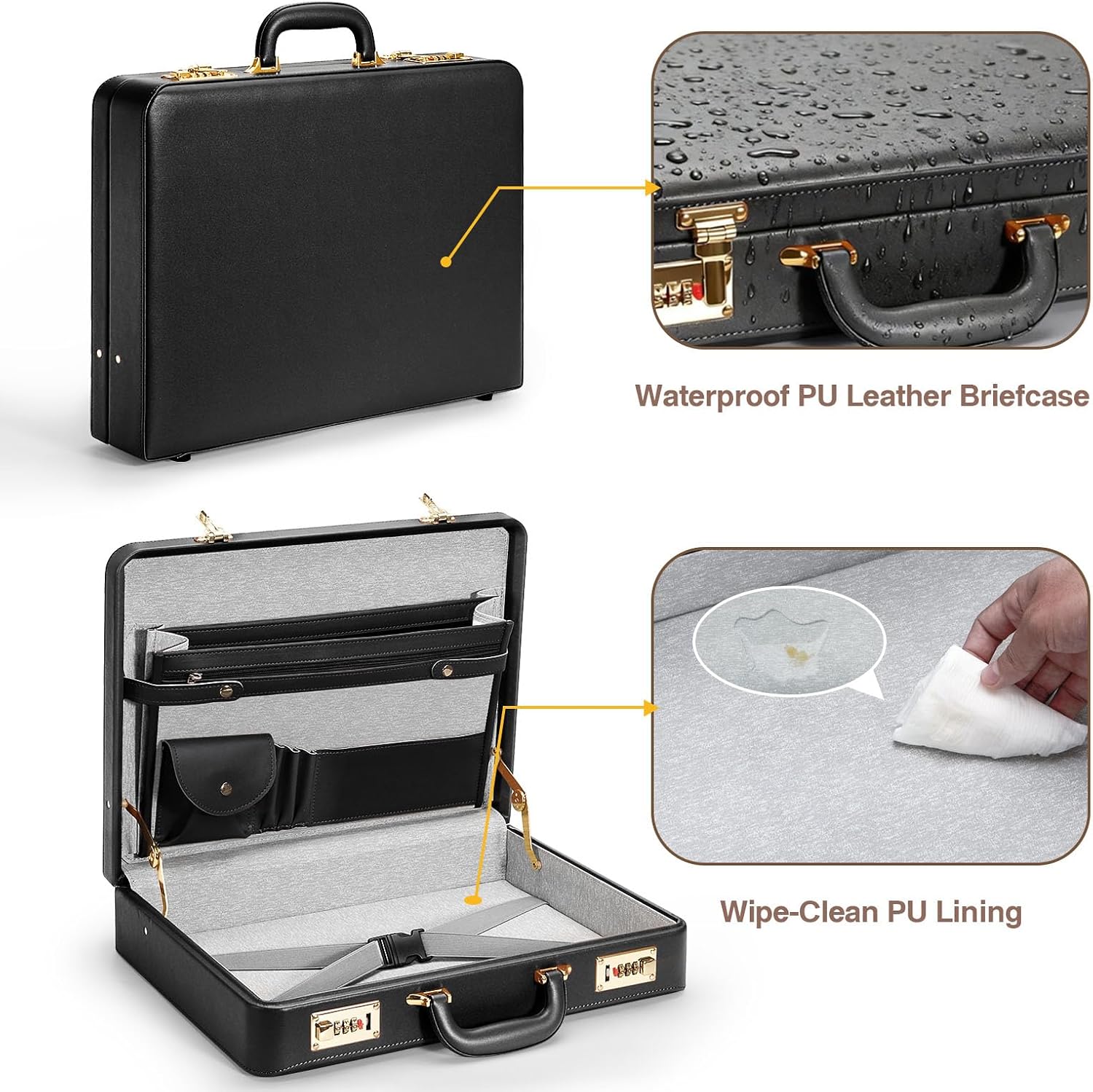 Briefcases for Men, Anti-Theft Dual Lock Briefcase with 16 Inch Laptop Compartment, Waterproof Faux Leather, Brief Cases Men with Multi File Organizer, Perfect for Office, Travel