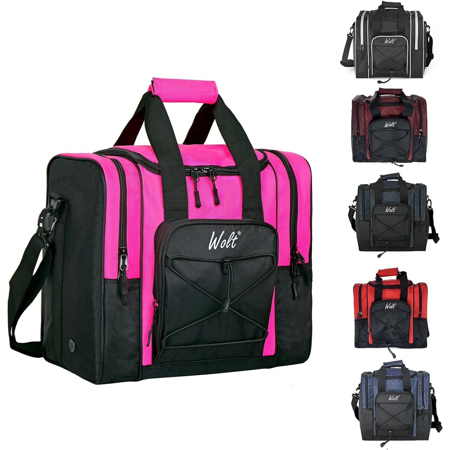 WOLT Bowling Ball Bag for Single Ball - Bowling Ball Tote Bag with Padded Ball Holder, 2 Pockets fit Bowling Shoes Up to Mens Size 14 and Accessories