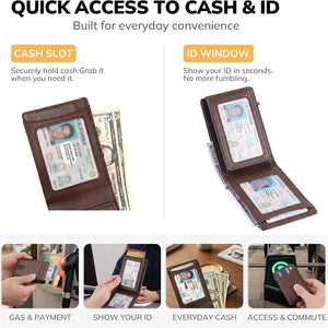 Pop Up Wallet for Men, RFID Blocking Leather Wallet with Aluminum Card Holder