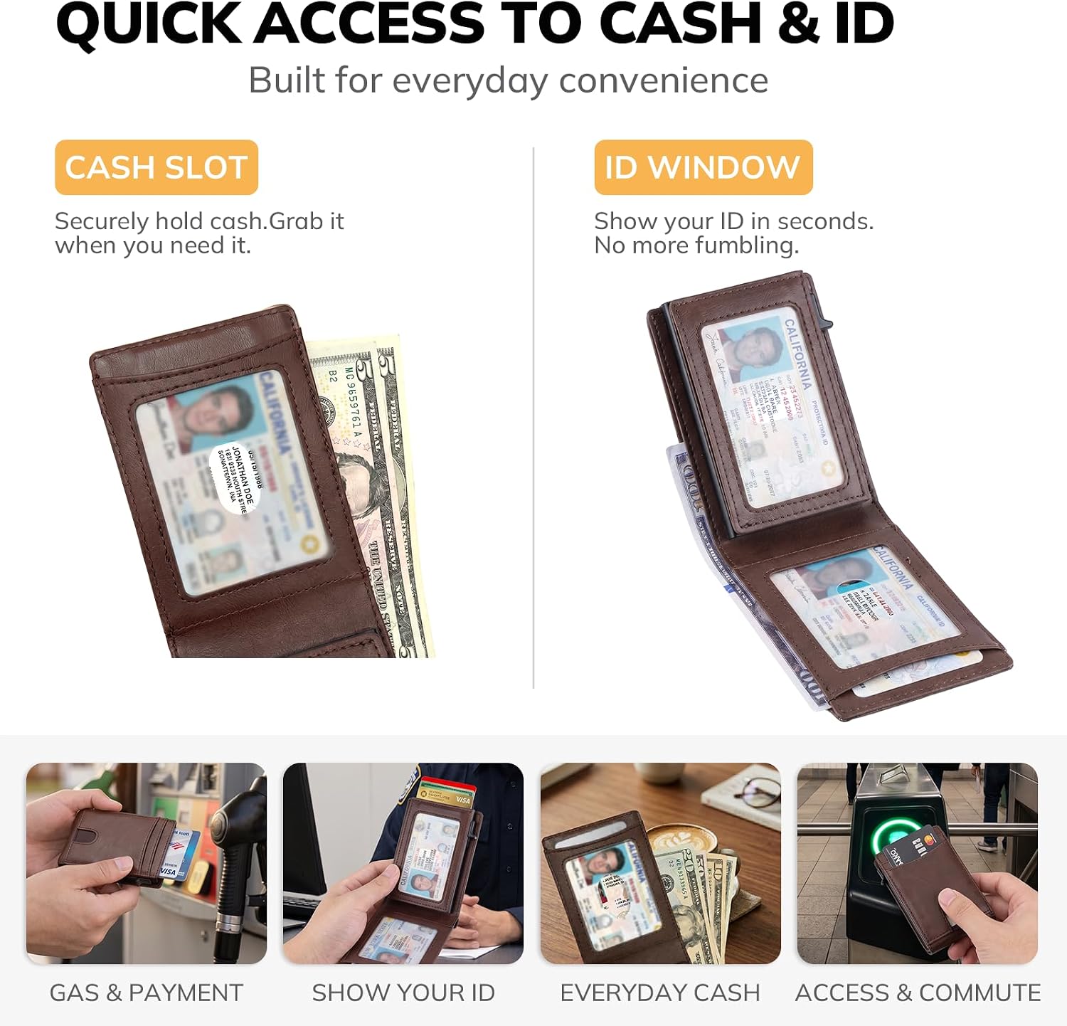 Pop Up Wallet for Men, RFID Blocking Leather Wallet with Aluminum Card Holder