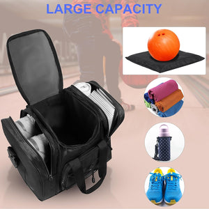 DAFISKY Bowling Ball Bag for Single Ball - Bowling Bag Tote for 1 Ball and Shoes with Padded Holder, 2 Pockets Fits Men & Women bowling Shoes Up To Mens Size 14