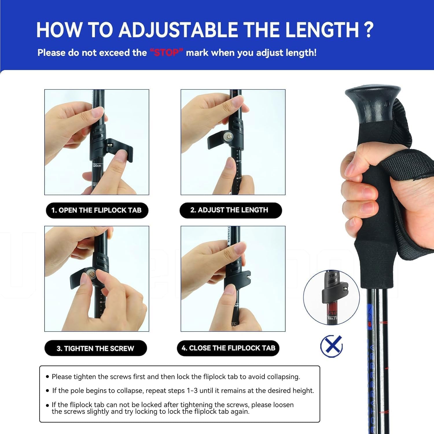 Poles Collapsible Hiking Poles, Lightweight Aluminum Hiking Sticks
