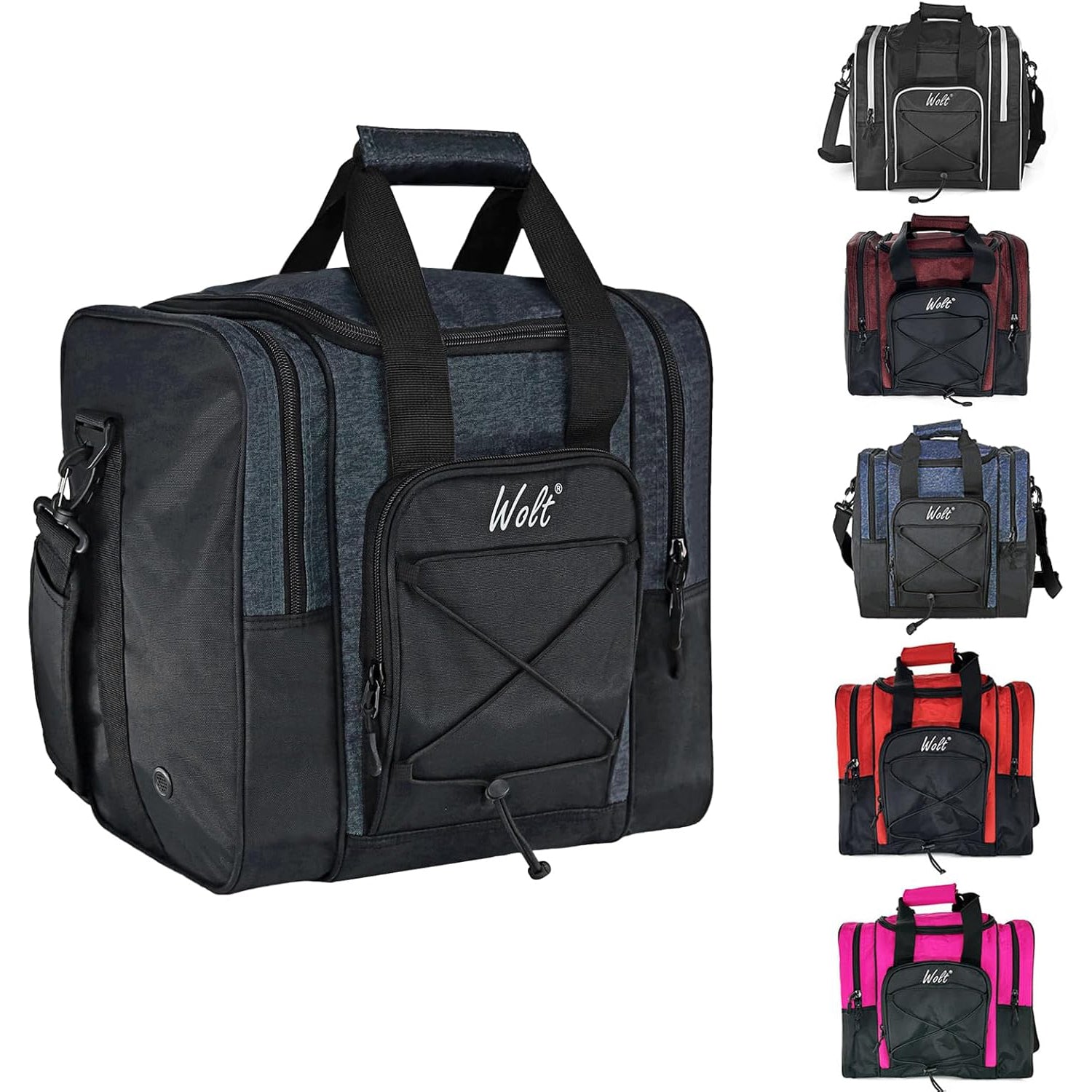 WOLT Bowling Ball Bag for Single Ball - Bowling Ball Tote Bag with Padded Ball Holder, 2 Pockets fit Bowling Shoes Up to Mens Size 14 and Accessories