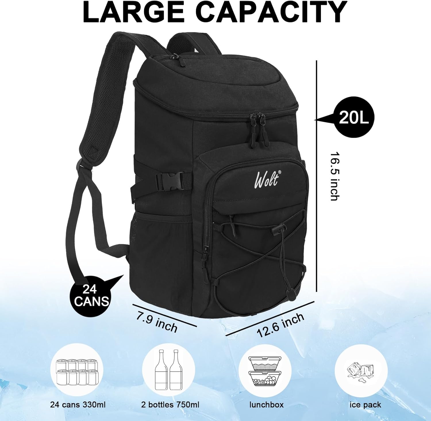 WOLT Cooler Backpack,24 Cans Insulated Backpack Cooler Leakproof,Lightweight Soft Cooler Bag,Camping Cooler,Large Capacity Beach Cooler,Waterproof Travel Cooler Lunch Backpack for Hiking