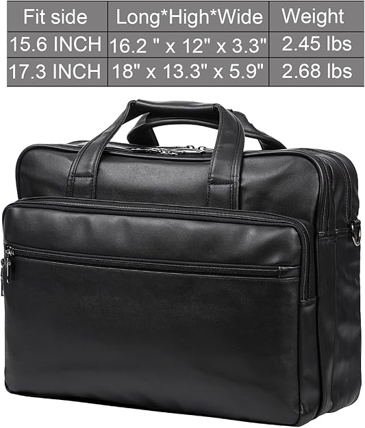Leather Laptop Bag, Men's 17.3 Inche Messenger Briefcase Business Satchel Computer Handbag Shoulder Bag