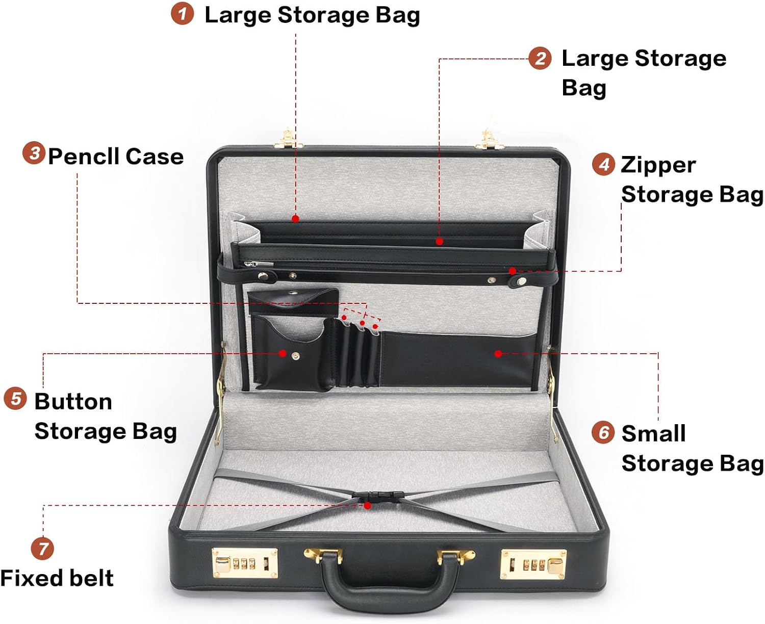 Briefcases for Men, Anti-Theft Dual Lock Briefcase with 16 Inch Laptop Compartment, Waterproof Faux Leather, Brief Cases Men with Multi File Organizer, Perfect for Office, Travel