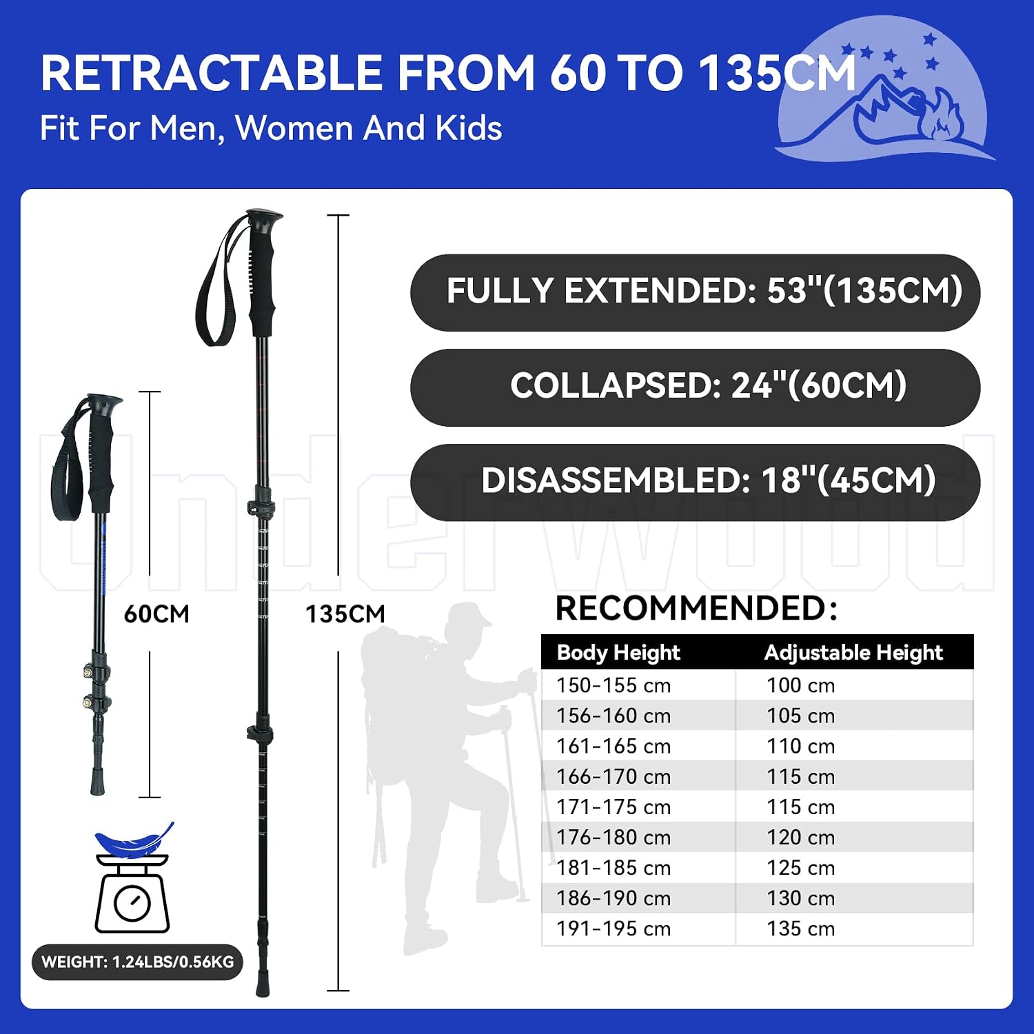 Poles Collapsible Hiking Poles, Lightweight Aluminum Hiking Sticks