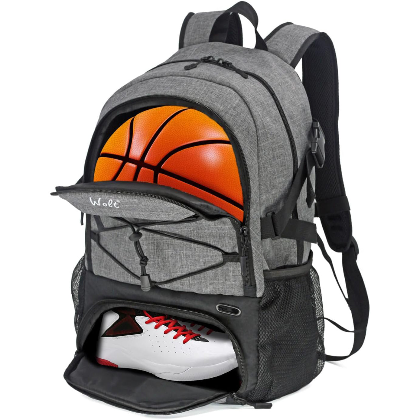 WOLT Basketball Backpack Large Sports Bag with Separate Ball Holder & Shoes Compartment, Best for Basketball, Soccer,Gym