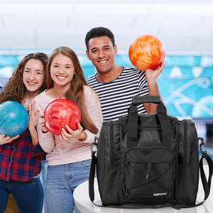 DAFISKY Bowling Ball Bag for Single Ball - Bowling Bag Tote for 1 Ball and Shoes with Padded Holder, 2 Pockets Fits Men & Women bowling Shoes Up To Mens Size 14