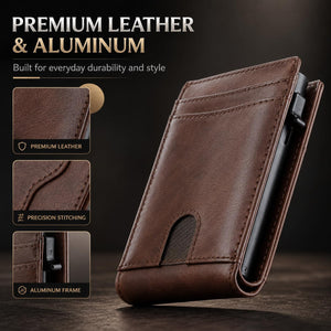 Pop Up Wallet for Men, RFID Blocking Leather Wallet with Aluminum Card Holder