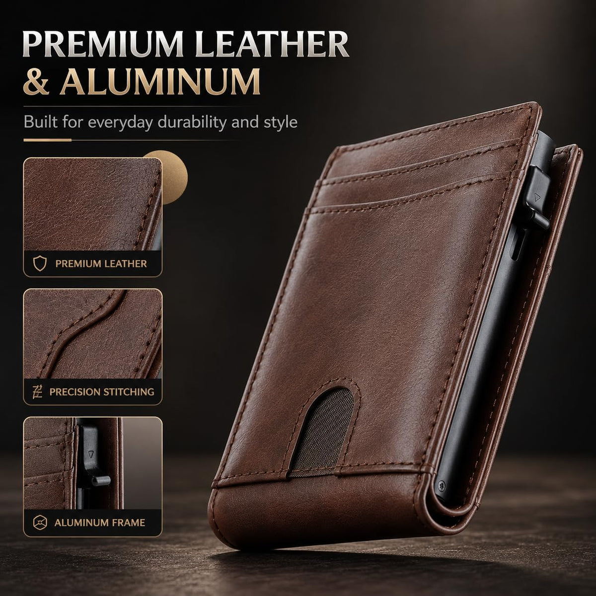 Pop Up Wallet for Men, RFID Blocking Leather Wallet with Aluminum Card Holder