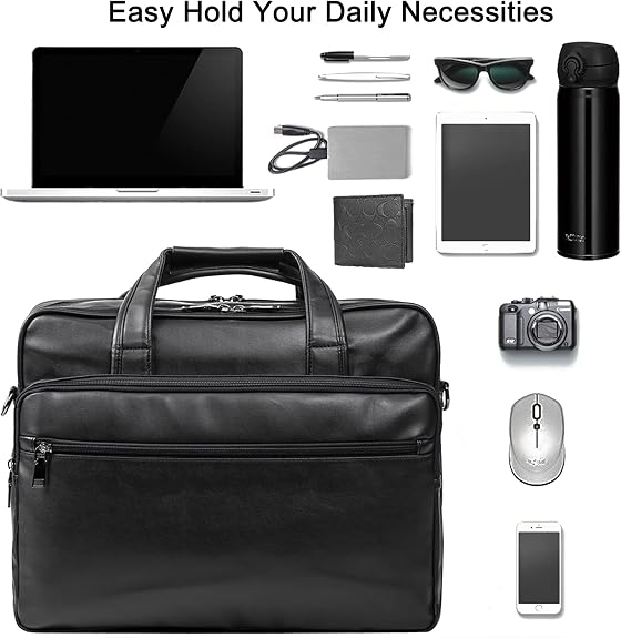 Leather Laptop Bag, Men's 17.3 Inche Messenger Briefcase Business Satchel Computer Handbag Shoulder Bag