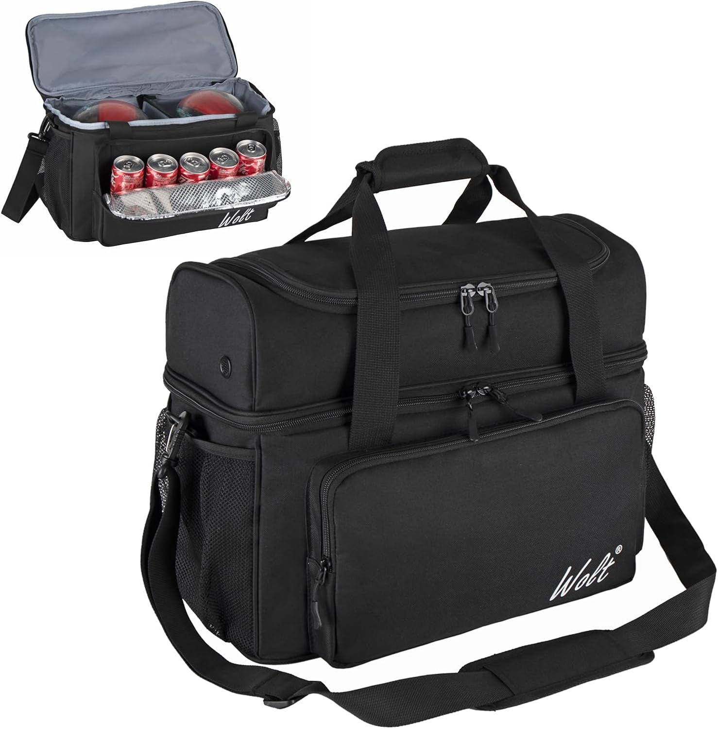 WOLT 2 Ball Bowling Bag with Padded Holder - Fits Shoes Up to Mens Size 16, Bowling Accessories