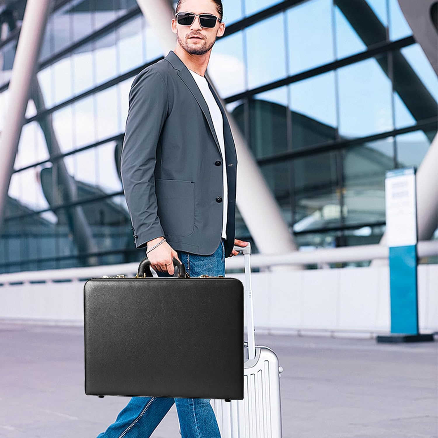 Briefcases for Men, Anti-Theft Dual Lock Briefcase with 16 Inch Laptop Compartment, Waterproof Faux Leather, Brief Cases Men with Multi File Organizer, Perfect for Office, Travel
