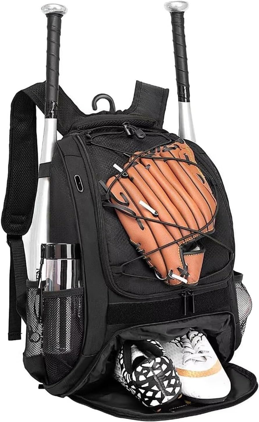 DAFISKY Baseball Bag Softball Backpack - Youth Adult T Ball Bat Equipment Bag with Bat Helmet Holders, Shoe Compartment