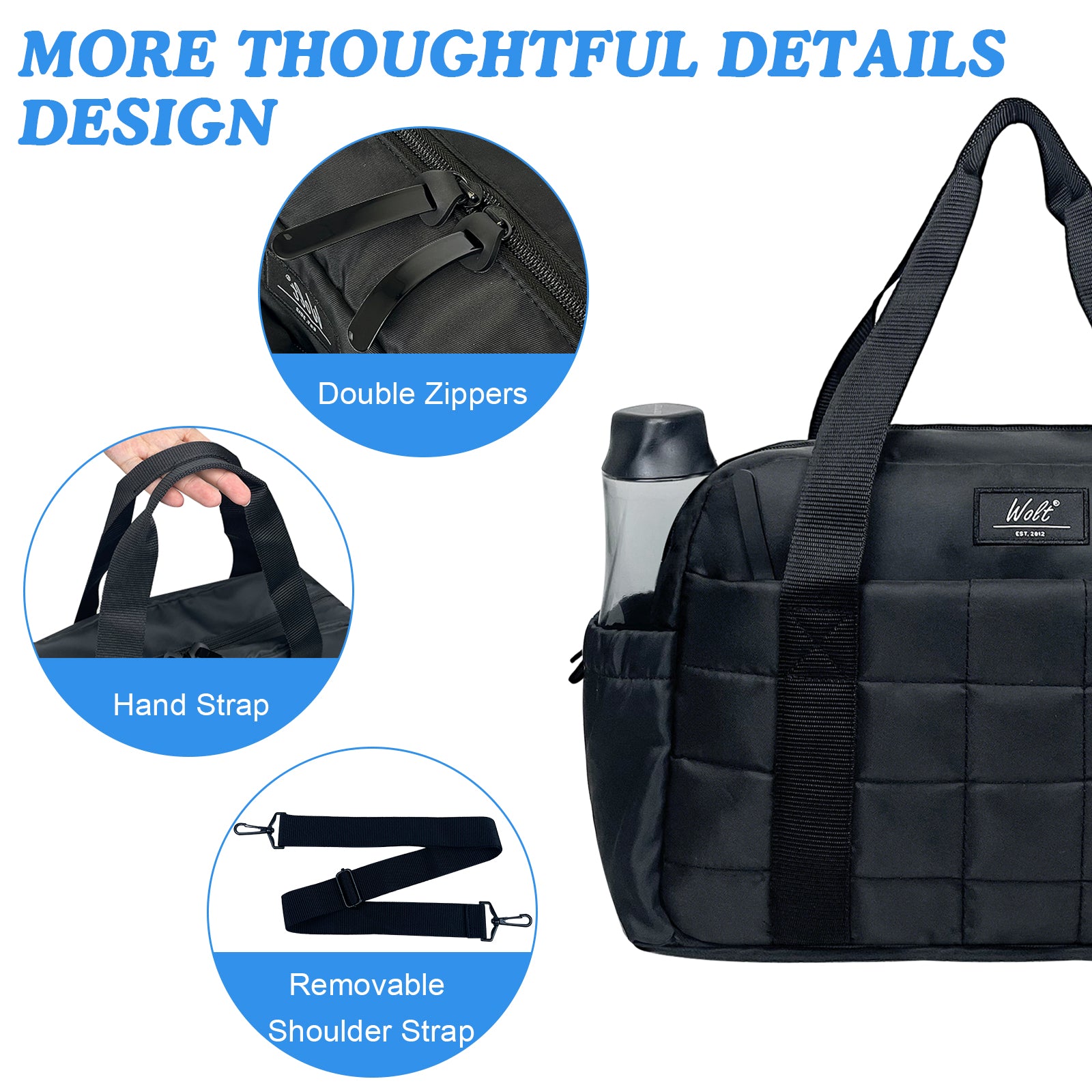 WOLT Small Gym Bag for Women, 14 inch Lightweight Gym Duffle Bag with Wet Compartment Quilted Tote for Sports Workout