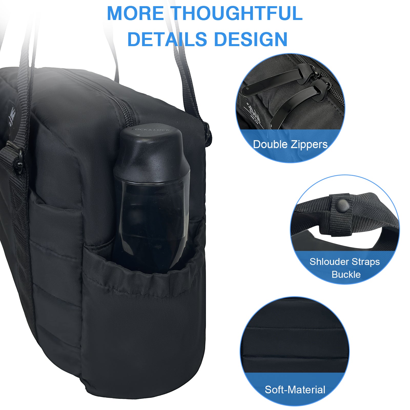 Wolt Travel Puffer Tote Bag for Women,Small Gym Duffle Bag with Wet Pocket,Upgrade Zipper Puffy Lightweight Soft Durable Splash-proof Carry On Handbag for Teacher Nurse Weekender Overnight 14 in