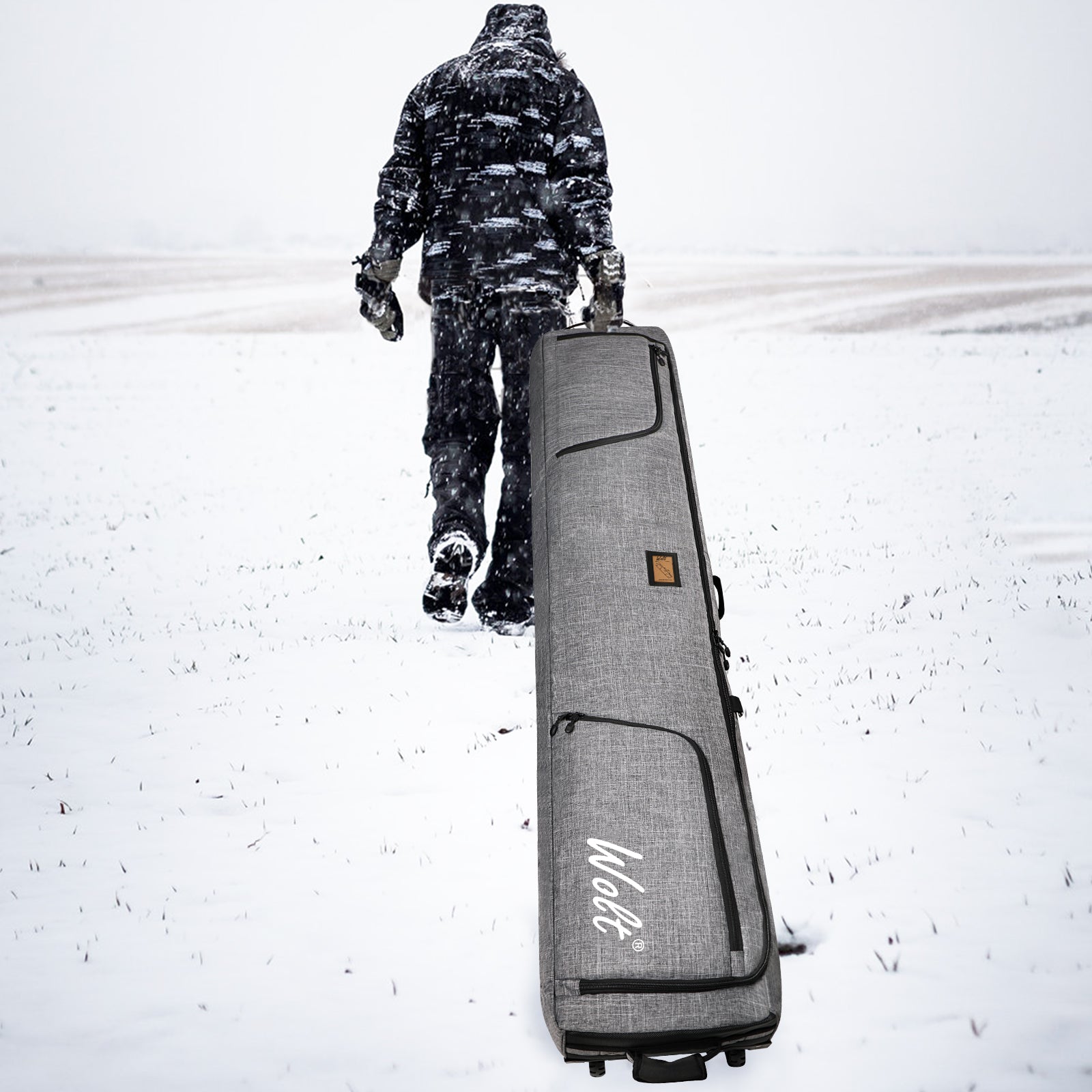 WOLT Rolling Ski Bag,Padded Snowboard Bag with Wheels for Air Travel, Fit to Double Pairs of Skis up to 175 or 190 cm