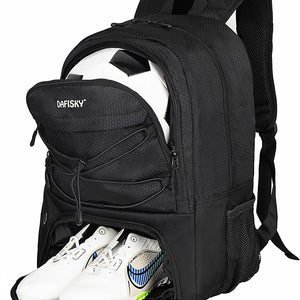 DAFISKY Soccer Backpack, Soccer Bags with Ball Holder & Shoes Compartment, Water Resistant Backpack for Basketball Volleyball Football