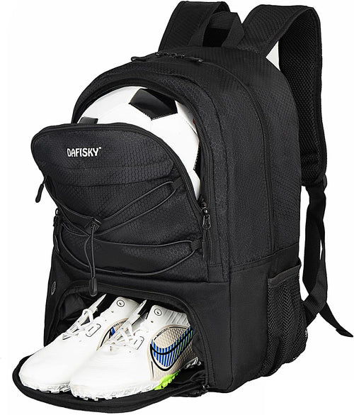 DAFISKY Soccer Backpack, Soccer Bags with Ball Holder & Shoes Compartment, Water Resistant Backpack for Basketball Volleyball Football