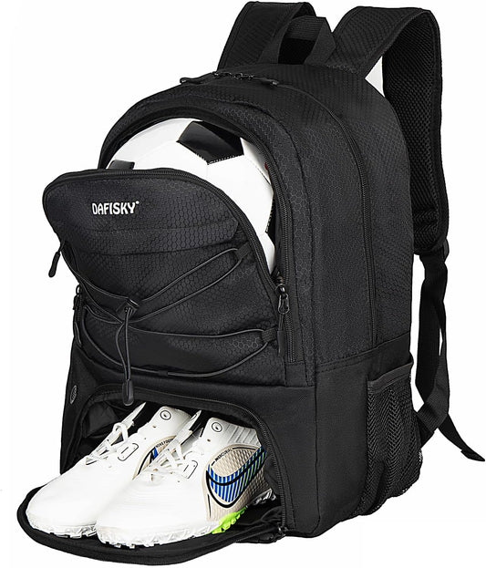 DAFISKY Soccer Backpack, Soccer Bags with Ball Holder & Shoes Compartment, Water Resistant Backpack for Basketball Volleyball Football