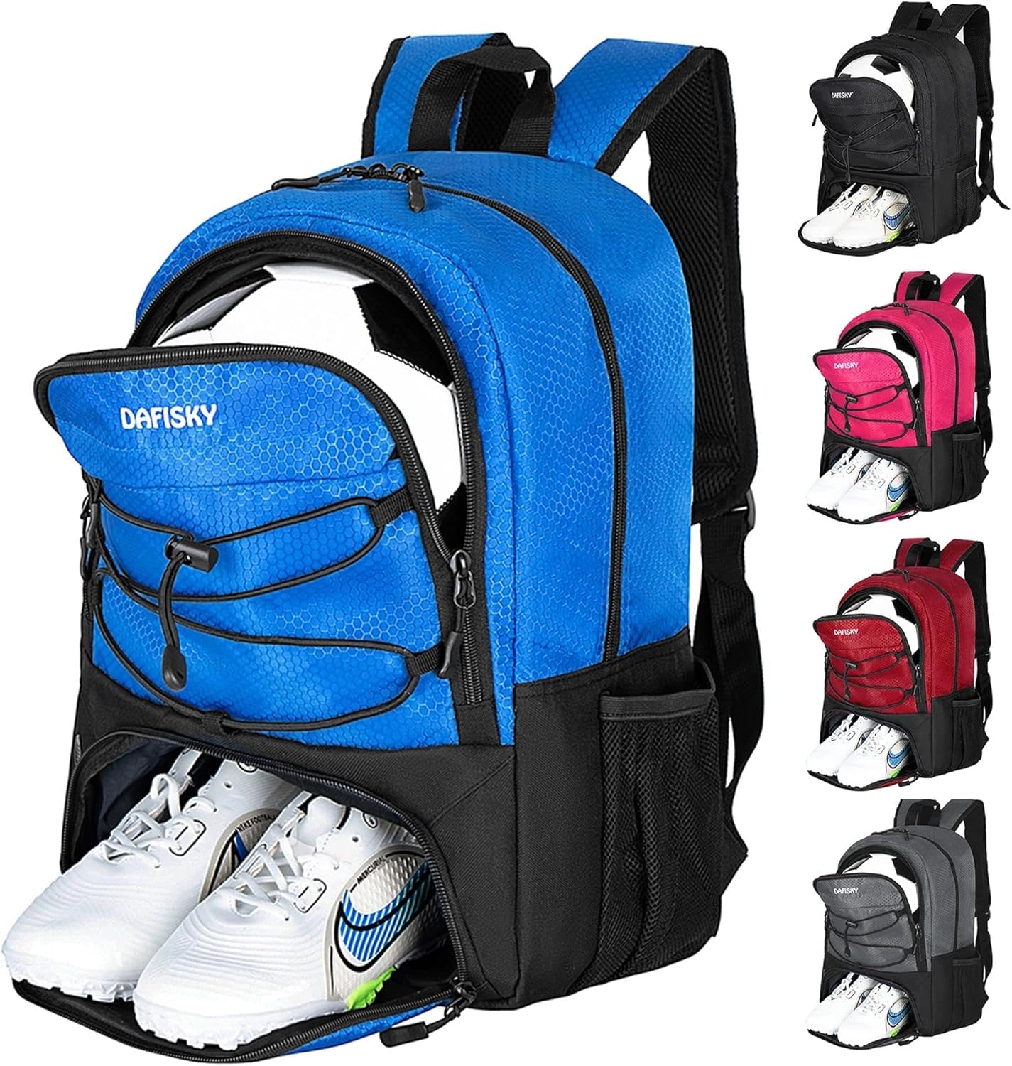 DAFISKY Soccer Backpack, Soccer Bags with Ball Holder & Shoes Compartment, Water Resistant Backpack for Basketball Volleyball Football