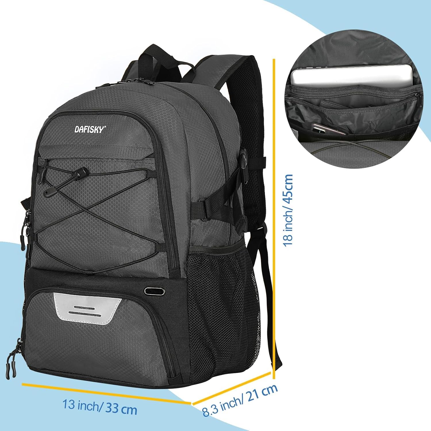 DAFISKY Basketball Backpack, Basketball Bag with Ball Holder Shoes Compartment, Sports Equipment Bag for Soccer Ball, Volleyball