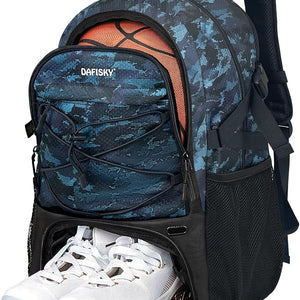 DAFISKY Basketball Backpack, Basketball Bag with Ball Holder Shoes Compartment, Sports Equipment Bag for Soccer Ball, Volleyball