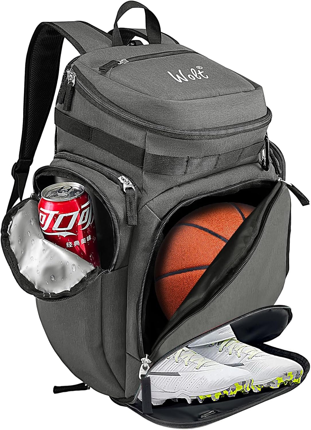 WOLT Basketball Bag Backpack with Separate Ball Compartment and Shoes Pocket, Gym Bags for Men, Large Sports Bag for Basketball, Soccer, Volleyball, Baseball