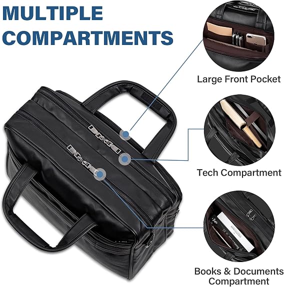 Leather Laptop Bag, Men's 17.3 Inche Messenger Briefcase Business Satchel Computer Handbag Shoulder Bag