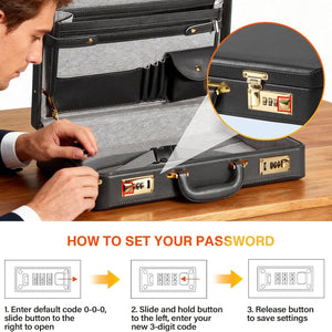 Briefcases for Men, Anti-Theft Dual Lock Briefcase with 16 Inch Laptop Compartment, Waterproof Faux Leather, Brief Cases Men with Multi File Organizer, Perfect for Office, Travel