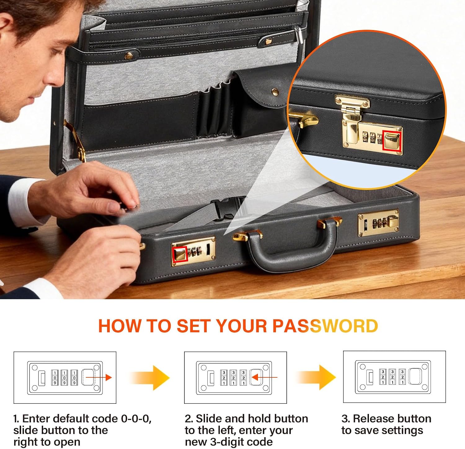 Briefcases for Men, Anti-Theft Dual Lock Briefcase with 16 Inch Laptop Compartment, Waterproof Faux Leather, Brief Cases Men with Multi File Organizer, Perfect for Office, Travel