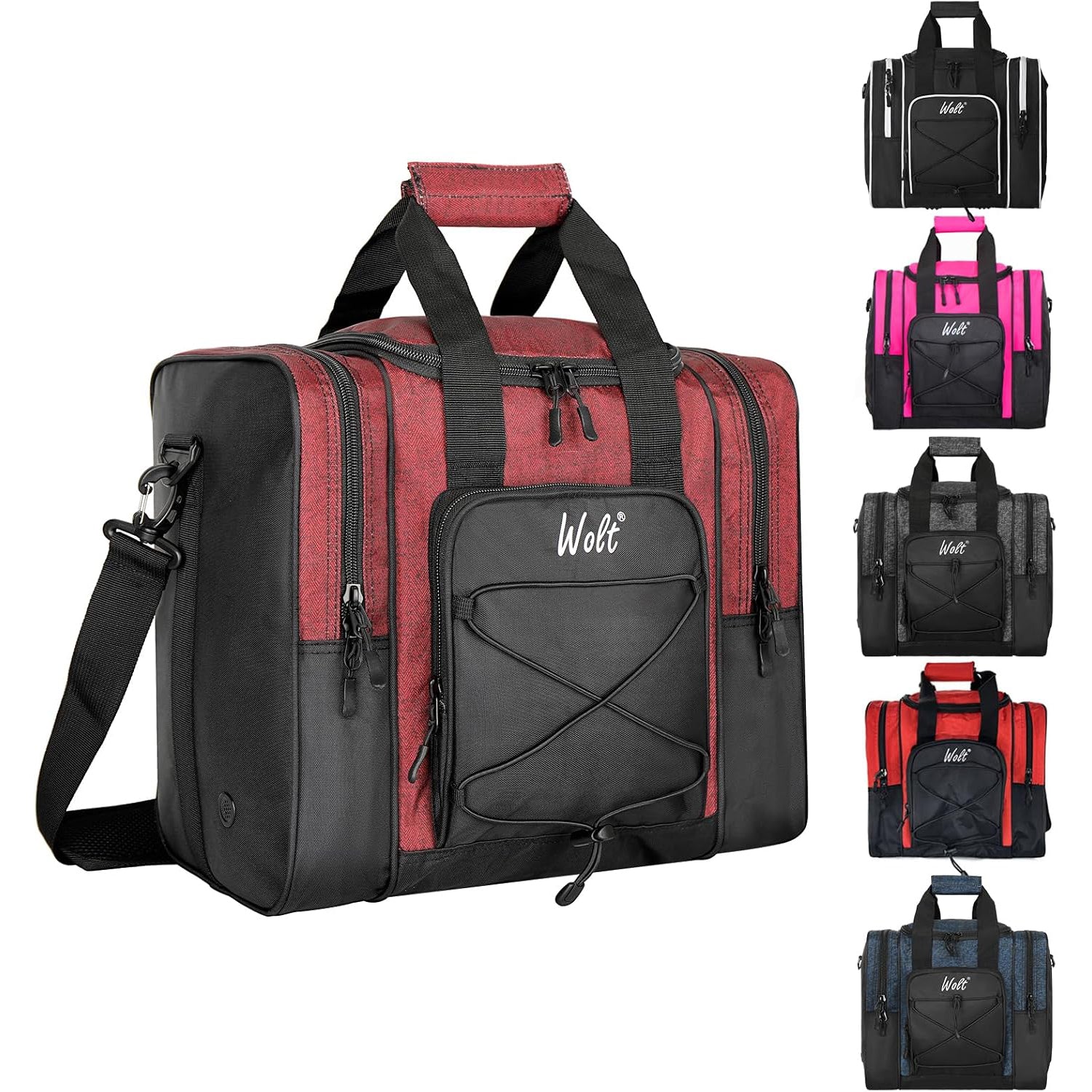 WOLT Bowling Ball Bag for Single Ball - Bowling Ball Tote Bag with Padded Ball Holder, 2 Pockets fit Bowling Shoes Up to Mens Size 14 and Accessories