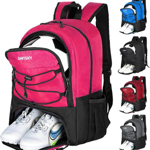 DAFISKY Soccer Backpack, Soccer Bags with Ball Holder & Shoes Compartment, Water Resistant Backpack for Basketball Volleyball Football