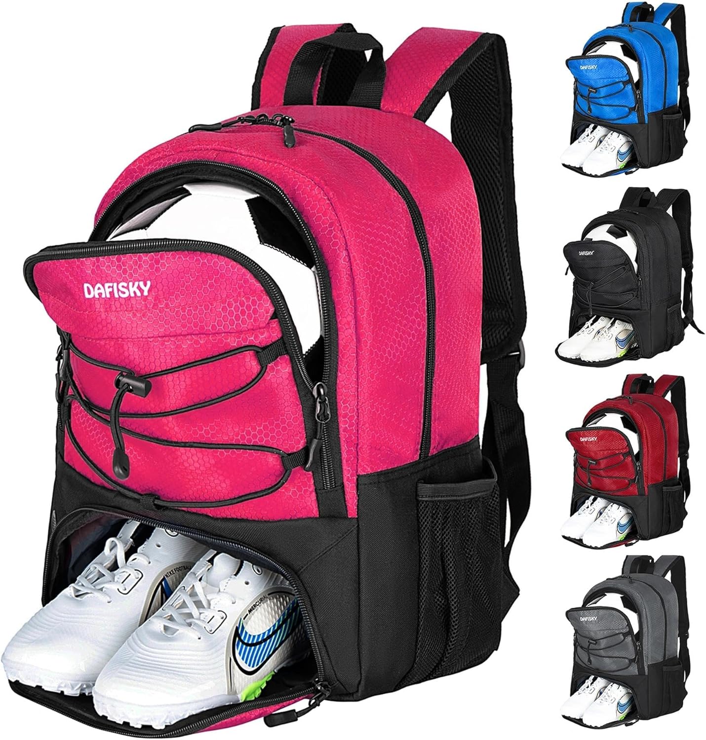 DAFISKY Soccer Backpack, Soccer Bags with Ball Holder & Shoes Compartment, Water Resistant Backpack for Basketball Volleyball Football