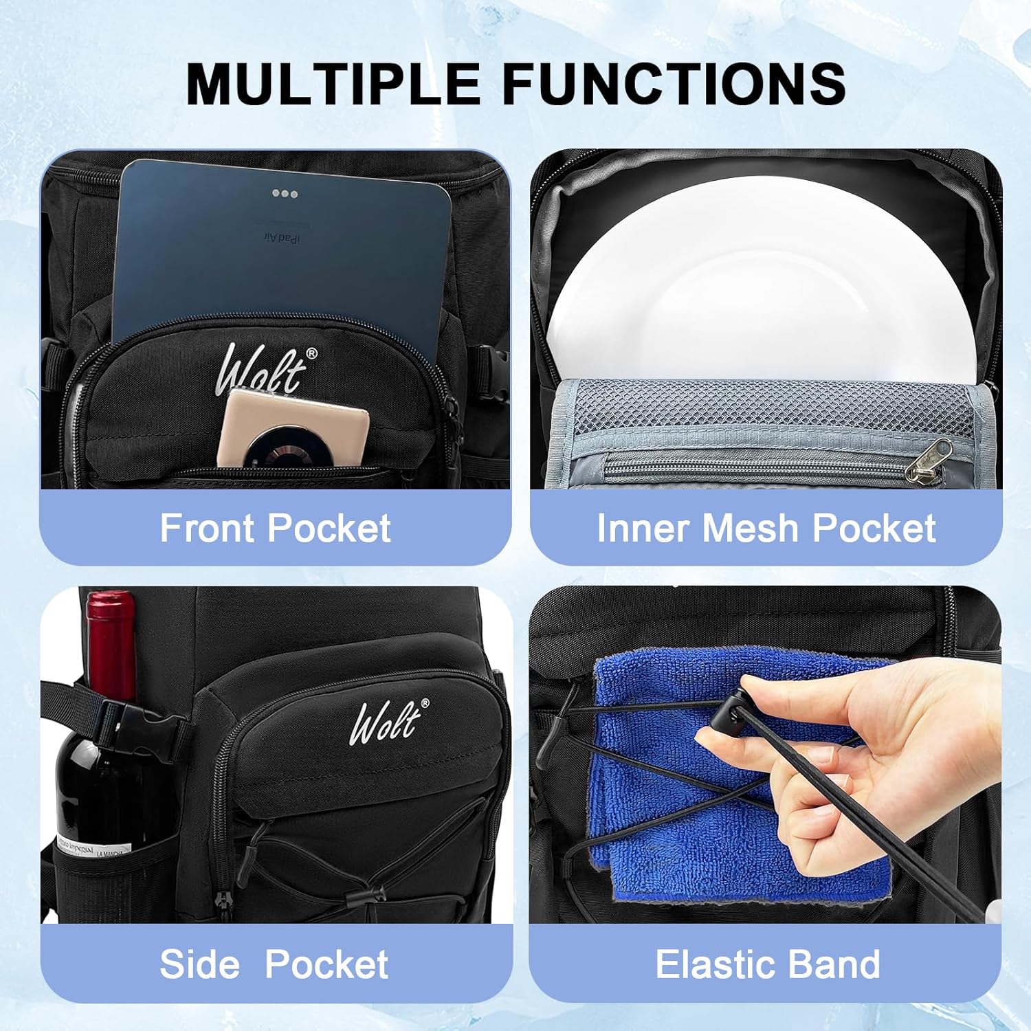 WOLT Cooler Backpack,24 Cans Insulated Backpack Cooler Leakproof,Lightweight Soft Cooler Bag,Camping Cooler,Large Capacity Beach Cooler,Waterproof Travel Cooler Lunch Backpack for Hiking