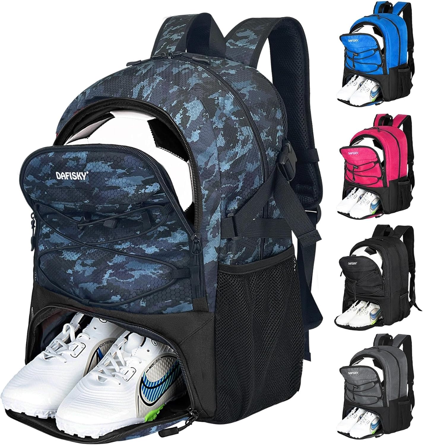 DAFISKY Soccer Backpack, Soccer Bags with Ball Holder & Shoes Compartment, Water Resistant Backpack for Basketball Volleyball Football
